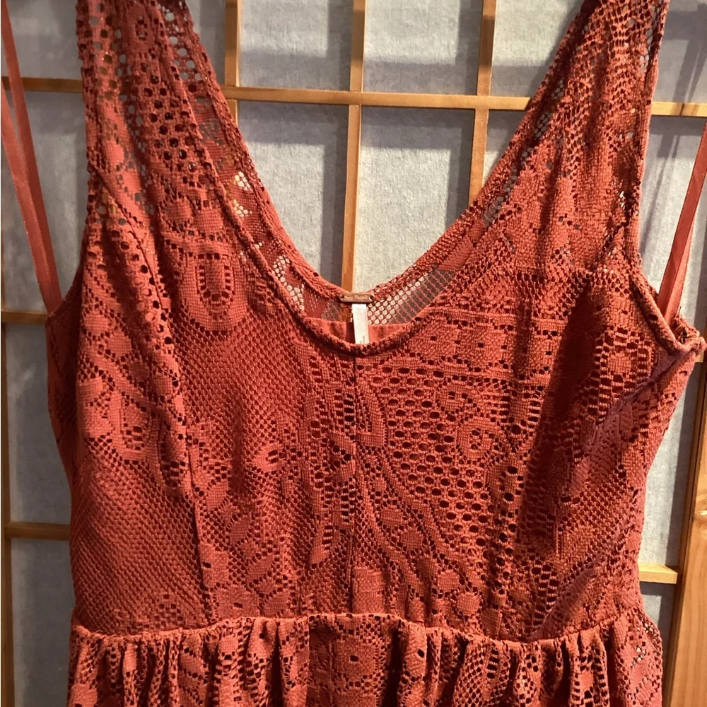Free People Kristal Lace Salinas Foil Print Dress Rust Women's Size 4